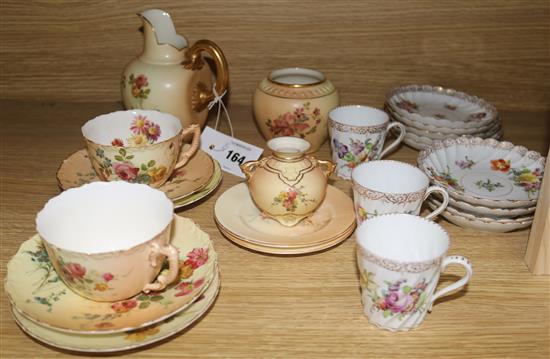 A collection of Worcester blush ceramics and a Dresden part coffee set